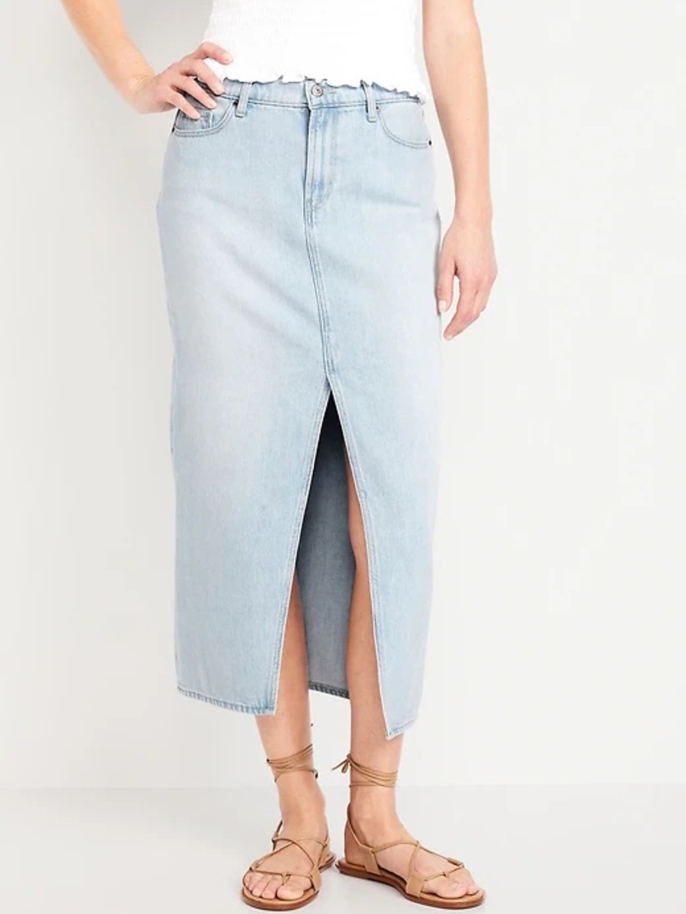 Old Navy Light Blue Denim Midi Skirt with Front Slit